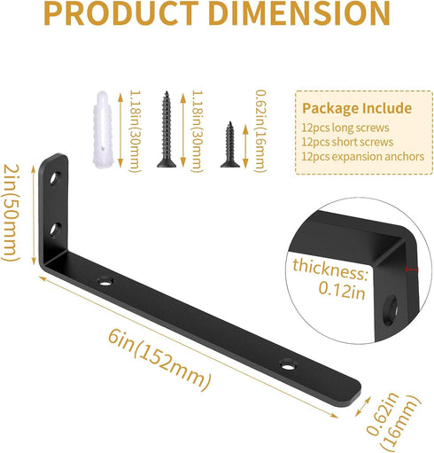 6PCS 6"2"(15050mm) 42lb, LSK L Bracket, Shelf Support Corner Bracket for Wooden Board, Max Load : Black