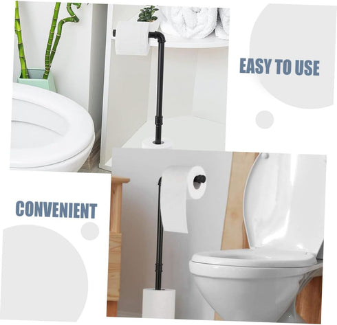Gatuida Farmhouse Style Standing Paper Towel Rack Black Iron Pipe Toilet Tissue Holder with Capacity for Bathroom