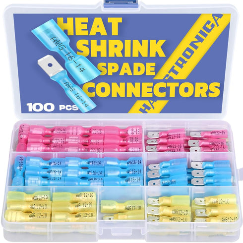 haisstronica 100pcs Heat Shrink Spade Connectors,AWG 22-10 Quick Disconnect Wire Connectors-Female and