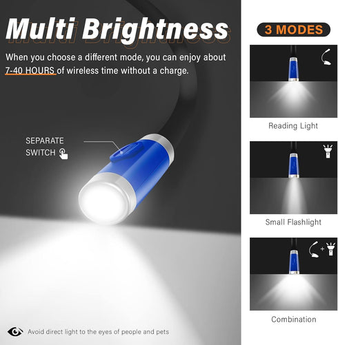 3 Vekkia Rechargeable LED Neck Reading Light, Book Lights for Reading in Bed, Brightness Levels, Flexible Soft Silicone