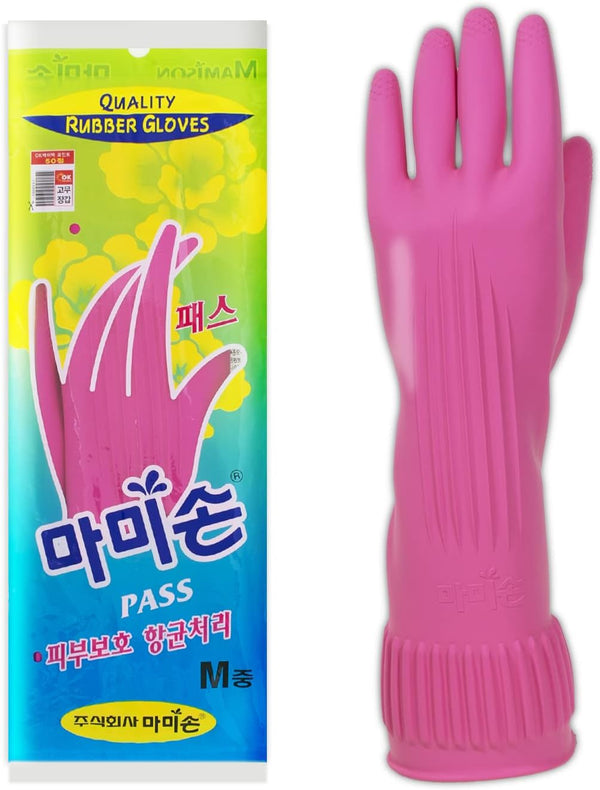 Kitchenware Mamison Quality Rubber Gloves Pink Size M, Waterproof Rubber Gloves 1 Pair, Korean Home and Improvement
