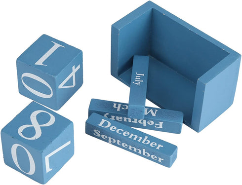 European Perpetual Wooden Calendar, Desktop Block Wood Calendar DIY Yearly Planner, 9.4 x 5.2 x 4.1cm (Blue)