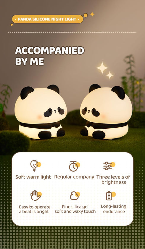 3 Dimmable ATSUI Cute Panda Night Light, LED Squishy Novelty Animal Night Lamp, Food Grade Silicone, Level Rechargeable
