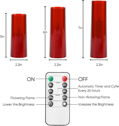 Homemory Red Acrylic Flameless LED Candles with Remote & Timer, Battery Powered, Fake Candles, Elegant Home Decor