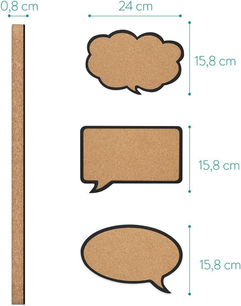 Navaris Cork Bulletin Board Set, 3X Pieces in Cute Decorative Speech and Thought Bubble Shapes with Push Pins