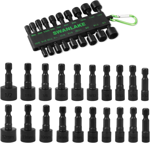 SWANLAKE 20PCS Power Nut Driver Set for Impact Drill, 1/4 Hex Head Drill Bit Set, SAE and Metric