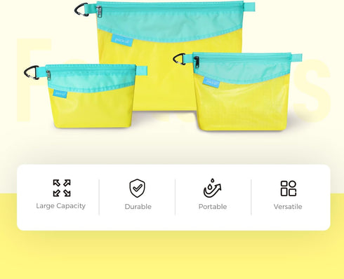 Large Yellow Water-Resistant Zipper Pouch - Ideal for Travel and Office Storage