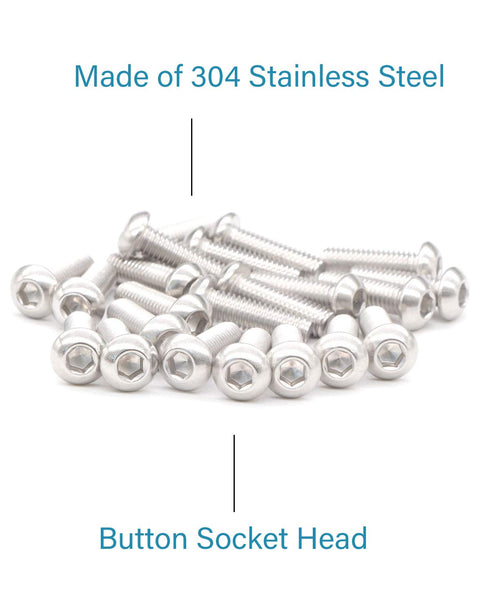 M6 x 1" Button Head Socket Cap Bolts Screws (25pcs), 18-8 Stainless Steel 304 Allen Hex Drive Machine Screw