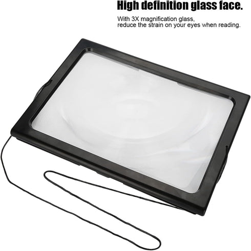 Sonew Foldable A4 Magnifying Glass, 3X Magnifier Reading Lamp with 4 LED Lights for Home and Office Use