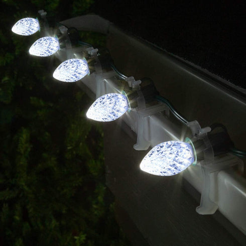 25 Pack C7 Cool White LED Replacement Christmas Light Faceted Bulbs, 0.72W, E12 Base, 2 SMD LEDs in Each Light Bulb,