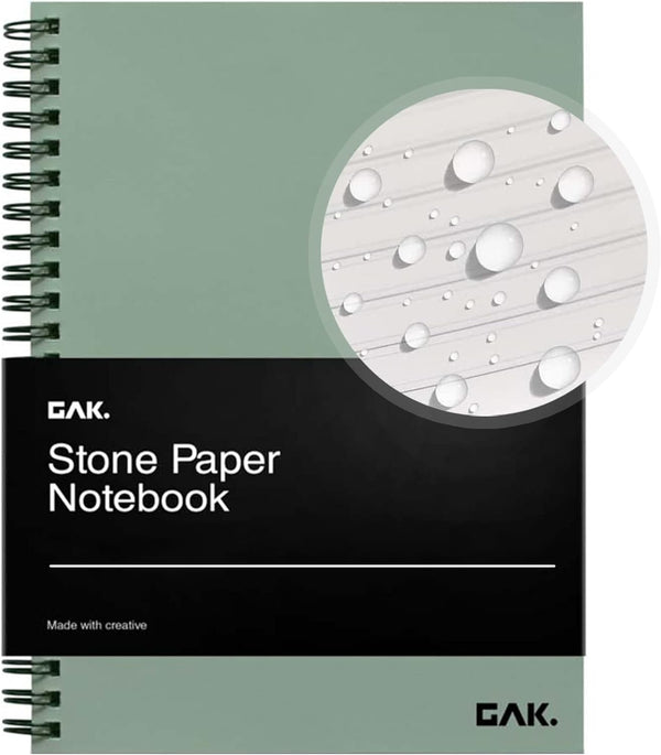 Stone Paper Waterproof Spiral Notebook (M Size), 5.8”x8.3”, 50 Sheets, College Ruled Paper, Black Aesthetic Notebook