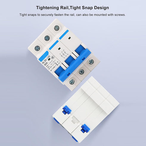 3 Pole 80A Miniature Circuit Breaker, Disconnecting Switch, DIN Rail Mount for Electrical Safety