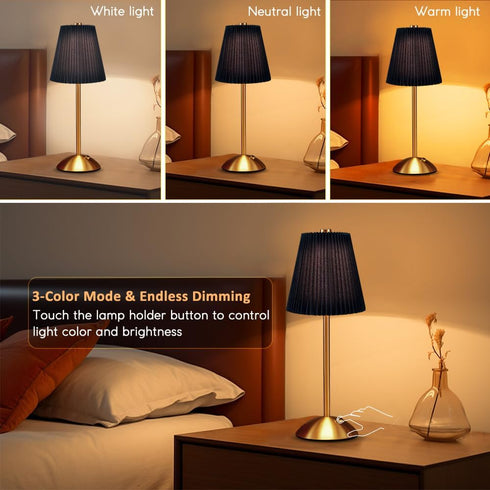 HPUFKOT 3-Color LED Metal Table Lamp -Fabric Shade Desk Lamp, LED Desk Lamp for Bedroom Nightstand,Patio Table