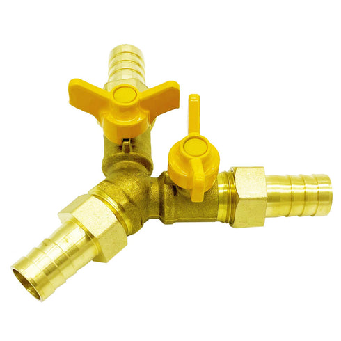 Brass 3 Way Shut-Off Valve - 5/16" Hose Barb Y Shaped Ball Valve for Water/Fuel/Air