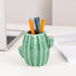 Ceramic Cactus Pen Holder Stand, Cactus Pencil Holder Organizer for Makeup Brushes, Home Office Desk (Green)