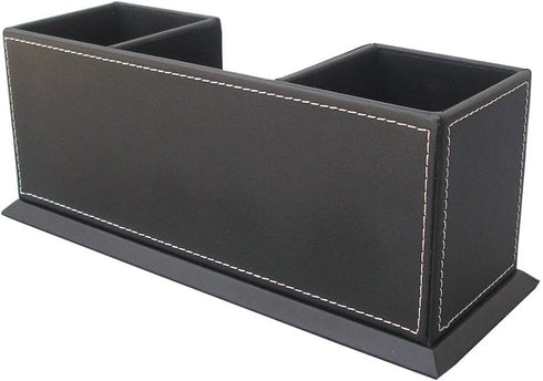 KINGFOM Office Supplies Desk Organizer, PU Leather Storage Box with 4 Divided Compartments for Pen, Business Card,