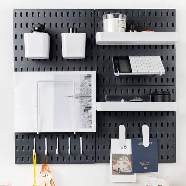 Pegboard Combination Kit for Wall Organizer, 4 Pieces Black Pegboards with 14 Accessories for Kitchen, Bedroom, Office