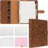FYY Leather A5 6 Ring Binder Notebook, PU Leather Refillable with Pockets, Dividers, Refill Paper, Brown