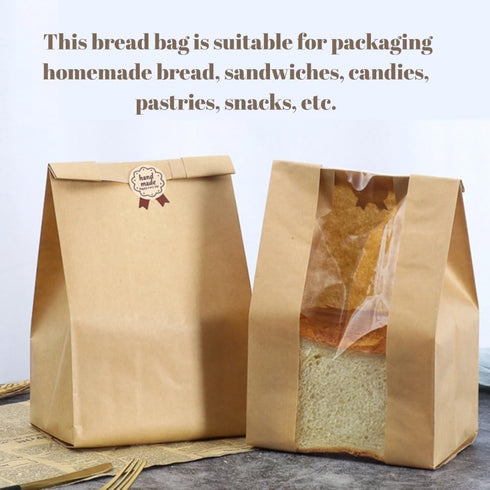 100pcs 13.7 8.3 3.5 Inch 120 Paper Bread Bags for Homemade Bread, Sourdough Bags with Window, x x Large Brown Kraft