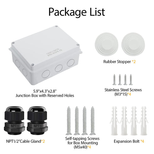 LeMotech Junction Box with Reserved Holes, ABS Plastic Electrical Box IP65 Waterproof Dustproof Project Enclosure