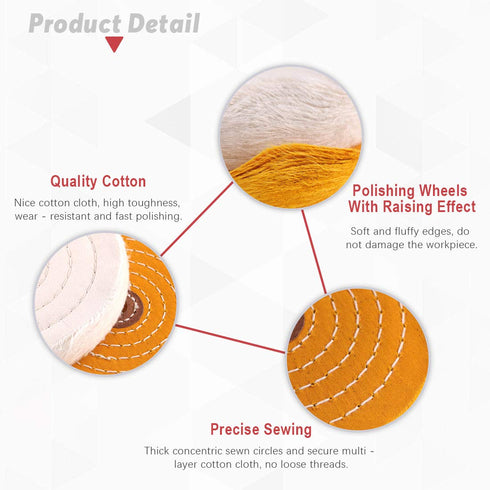 Hilitchi 2 Pcs 6 Inch Extra Thick Buffing Polishing Wheels for Bench Grinder, White (60 Ply) and Yellow (42 Ply), 1/2"
