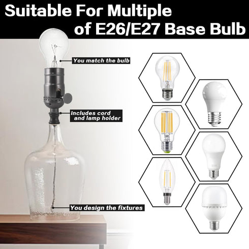 Asjeumt 12 Set E26 Lamp Rewire Kit Lamp Socket Replacement Kits Foot Matching Cord Plug with All Essential Hardware