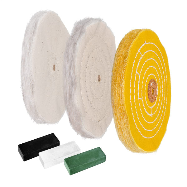 POWERTEC 6 Inch Polishing Wheels Kit - 3 Pack with Yellow, Loose Cotton & White Cotton Buffing Wheel (71631)