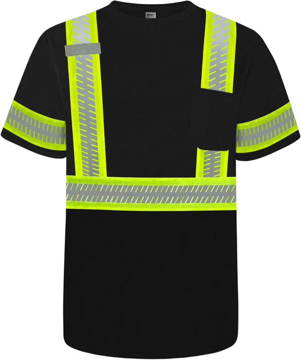 TCCFCCT High Visibility Shirts for Men Class 3 Hi Vis Reflective Short Sleeve Construction Work Shirts with Green