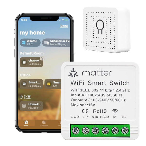 Matter Smart Switch, 16A Mini WiFi Relay Module, DIY Wireless Light Switch, Timer & Schedule, Compatible with Home
