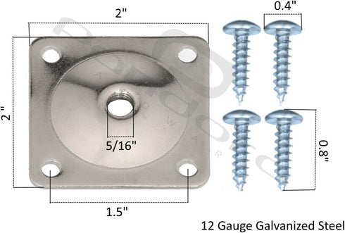 5/16 12 Set 4 Pandora Hardware Furniture Leg Attachment Plates -in, Heavy Duty Top Plate for Sofa, Table, Ottoman