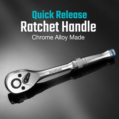 DURATECH 3/8-Inch Drive Ratchet, Quick-Release Wrench, 72-Tooth Reversible Switch, Alloy Steel