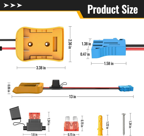 Power Wheels Adapter for Dewalt 20V Battery, Battery Conversion Kit with Fuse Holder and Wire Harness