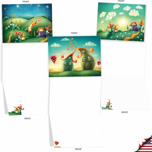 The Best Card Company 10 Blank Note Cards for Kids, Assorted Greetings Boxed, Fun Mythical Fantasy Cards (4 x 5.12