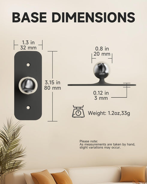 4PC 360 (1.2inch) Magnetic Rotation Base Ball for LED Wall Mounted Lights,Universal Replacement Swivel Base for LED