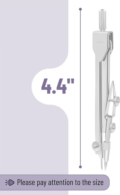 Mr. Pen Compass for Geometry - Silver Metal Drawing Compass with Extra Leads for Drafting and Math.