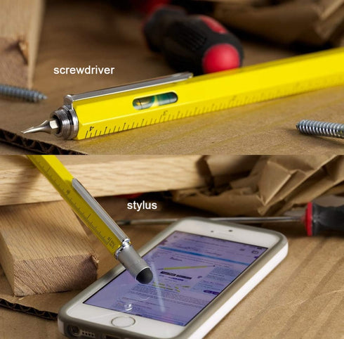 Stylus Pen, 7-in-1 Multi-Tool Pen - Touchscreen Stylus, Ballpoint Pen, Ruler, Level, Phone Holder, 2 Pack