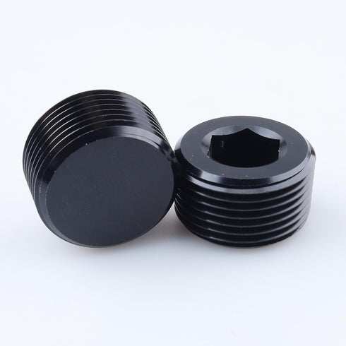 1" NPT Male Socket Allen Head Plugs Aluminum Black, 2 Pack