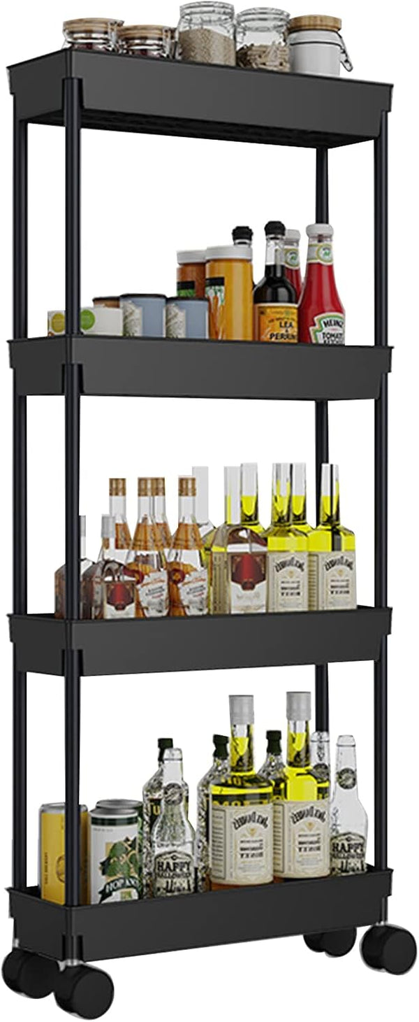 Wensdr 4 Tier Kitchen Bathroom Storage Rolling Cart 39 Inches Tall Slim Utility