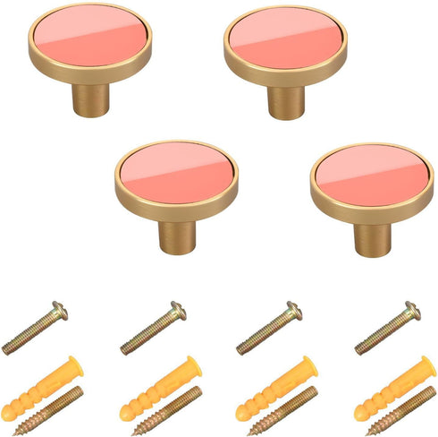 KEIGE 4Pcs Salmon Kitchen Cabinet Knobs,Round Drawer Knobs with Screws,Door Handle Cabinet Handles Cabinet Hardware