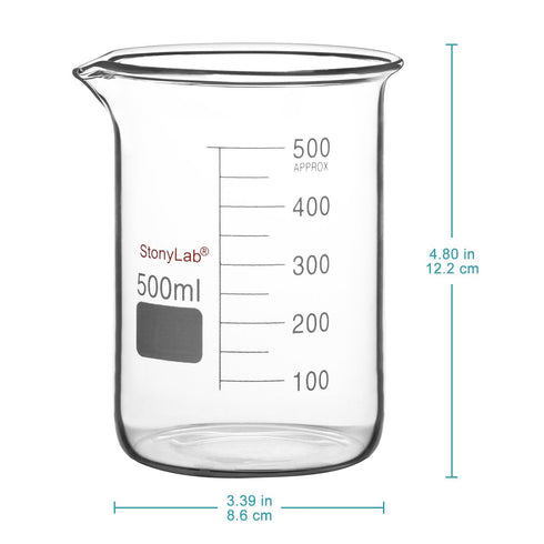 stonylab Glass Beaker, 1 Pack Borosilicate Glass Graduated Low Form Griffin Beaker with Pouring Spout, 500 ml