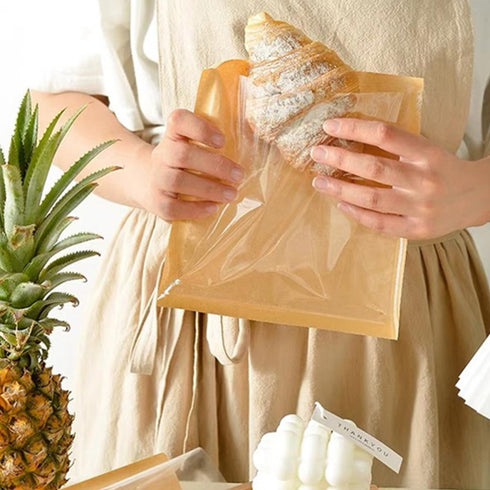 Packaging 21x25cm 100pcs Wakauto Kraft Paper Bakery Bread Bags Greaseproof Sandwich and Cookie Bags for Takeout
