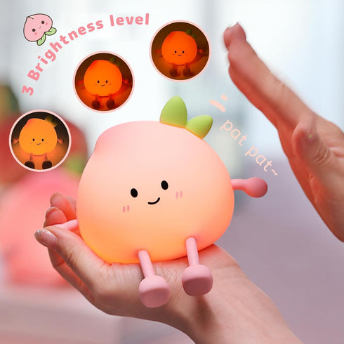 7 3 Night Light for Kids, Cute Peach Soft Silicone Nursery Light with Colors & Levels Adjustable Warm Light