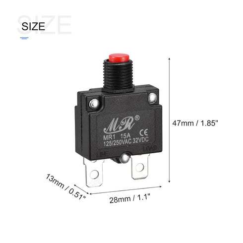 MECCANIXITY Circuit Overload Protector 15A AC125/250V DC32V Push Button Thermal Circuit Breaker for Air Compressor with Waterproof Caps 5pcs