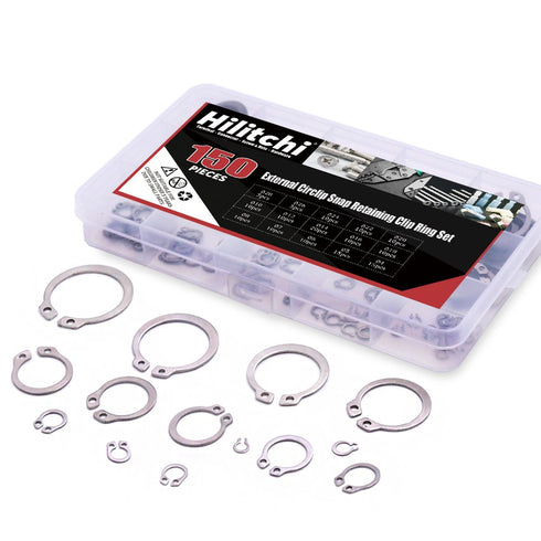 Hilitchi 150-Pcs 304 Stainless Steel External Circlip Snap Retaining Clip Ring Set