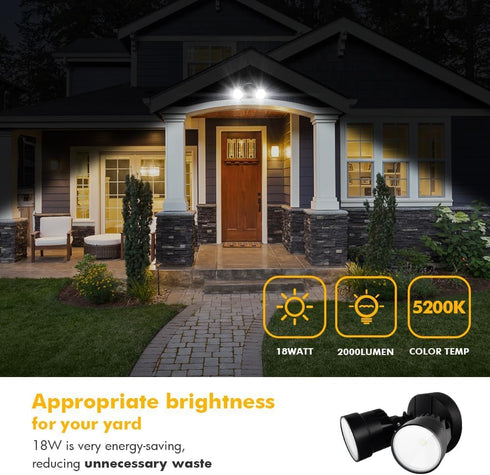P6221B 2000 18 LUTEC Lumen Watt LED Dual-Head Floodlight Outdoor, Switch Controlled Waterproof Exterior Security Wall