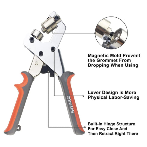 Grommet Tool Kit, Eyelet Tool Multi-Purpose Handheld Manual Hole Punch Press Plier Crimper with Metal Grommets
