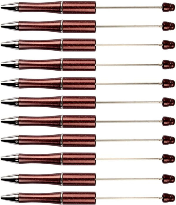 Beadthoven 20pcs Plastic Beadable Pen, Glittery Shaft Black Ink Bead Pens for DIY Pen Decorations Supplies Office