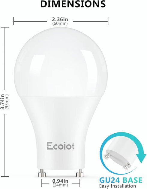 GU24 Dusk to Dawn Outdoor Light Bulbs, A19 LED, 10Watt (90Watt Equivalent), 2700K, 4 Pack