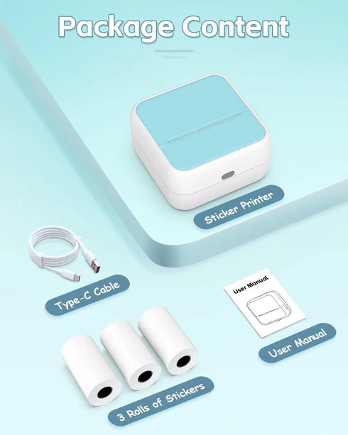 Sticker Printer, Printpods Mini Bluetooth Inkless Printer for Stickers, Portable Thermal Printer for DIY