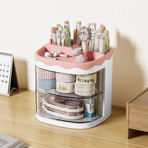 kaileyouxiangongsi Pencil Holders, Desk Organizer with Drawer for School, Home, Art Supplies (Pink Pencil Holder)
